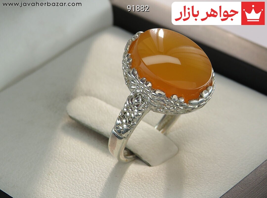 انگشتر نقره عقیق یمنی نارنجی زیبا زنانه [شرف الشمس]